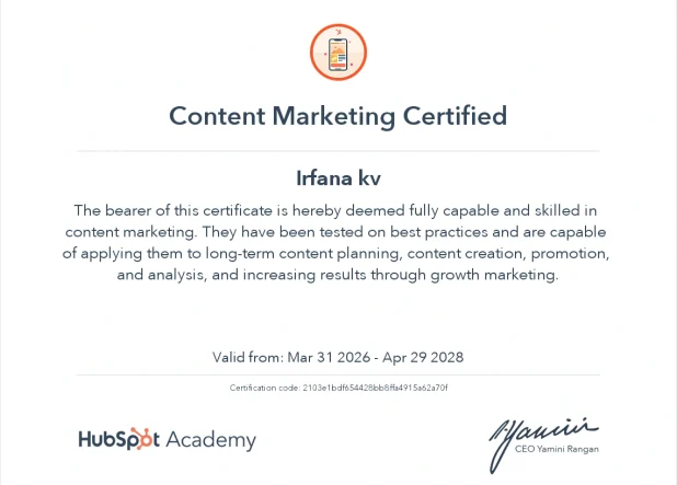 content marketing certificate in freelance digital marketing expert in Abu Dhabi
